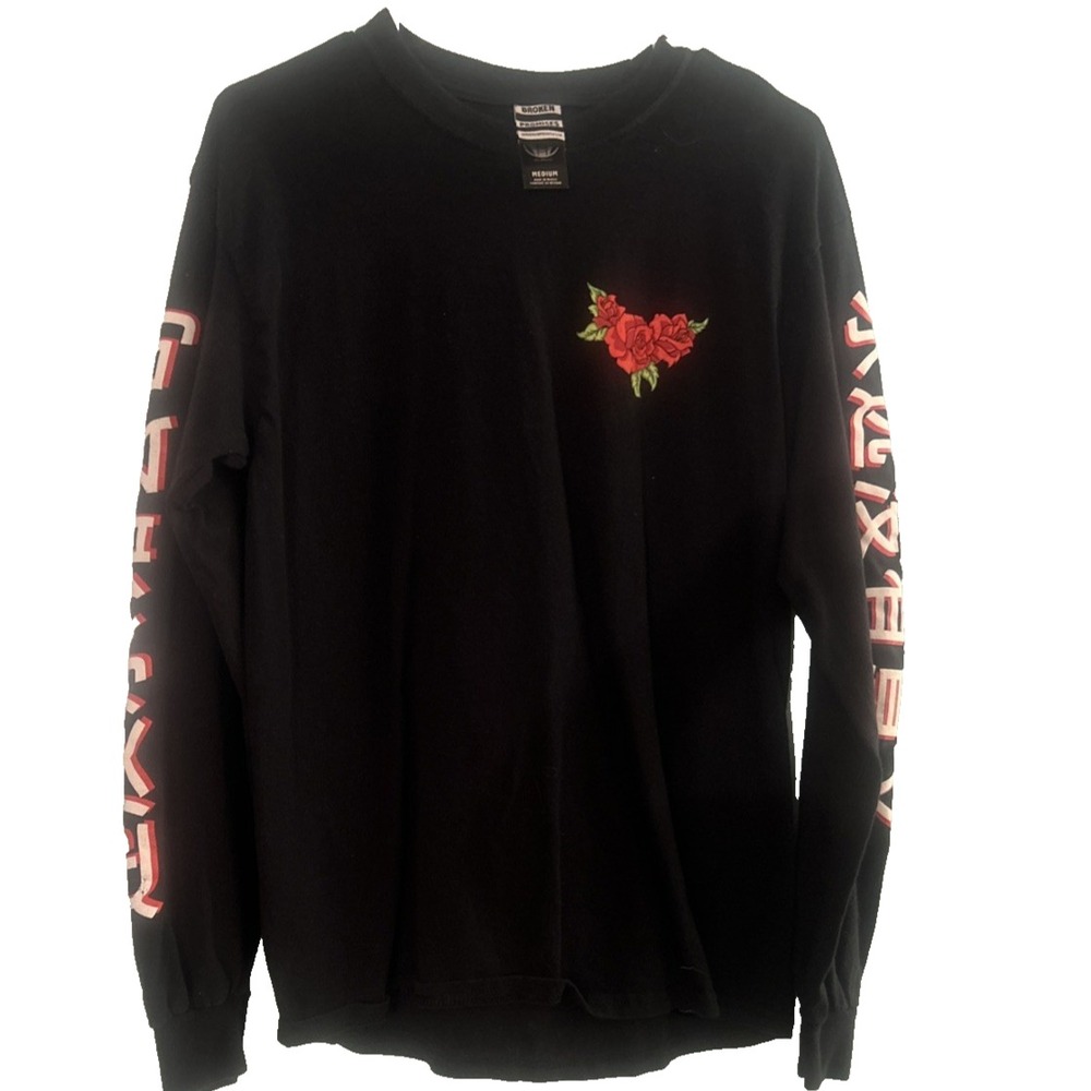 Broken Promises Cotton Black Long Sleeve Tshirt Size M Anime Graphic Indie